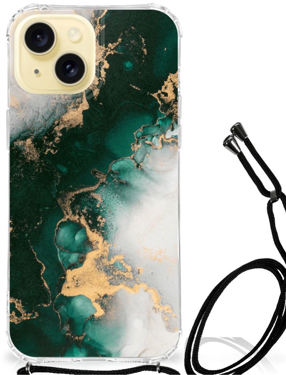 Anti-Shock Hoesje voor Apple iPhone 15 Marmer Groen