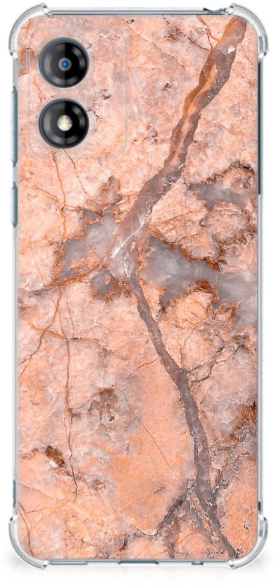 Motorola Moto E13 Anti-Shock Hoesje Marmer Oranje