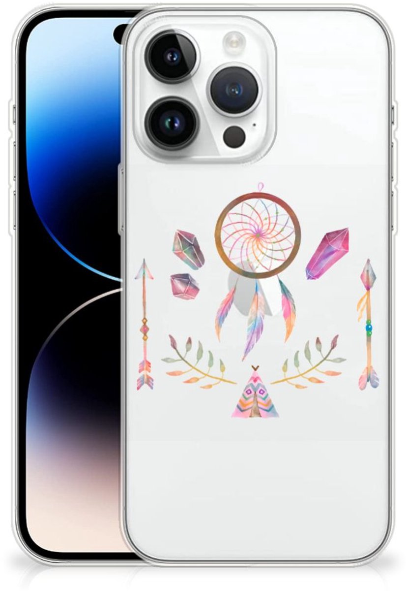TPU Hoesje voor iPhone 14 Pro Max Telefoonhoesje met Naam Boho Dreamcatcher