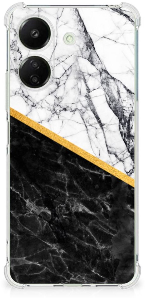 Xiaomi Redmi 13C 4G Anti-Shock Hoesje Marmer Wit Zwart - Origineel Cadeau Man