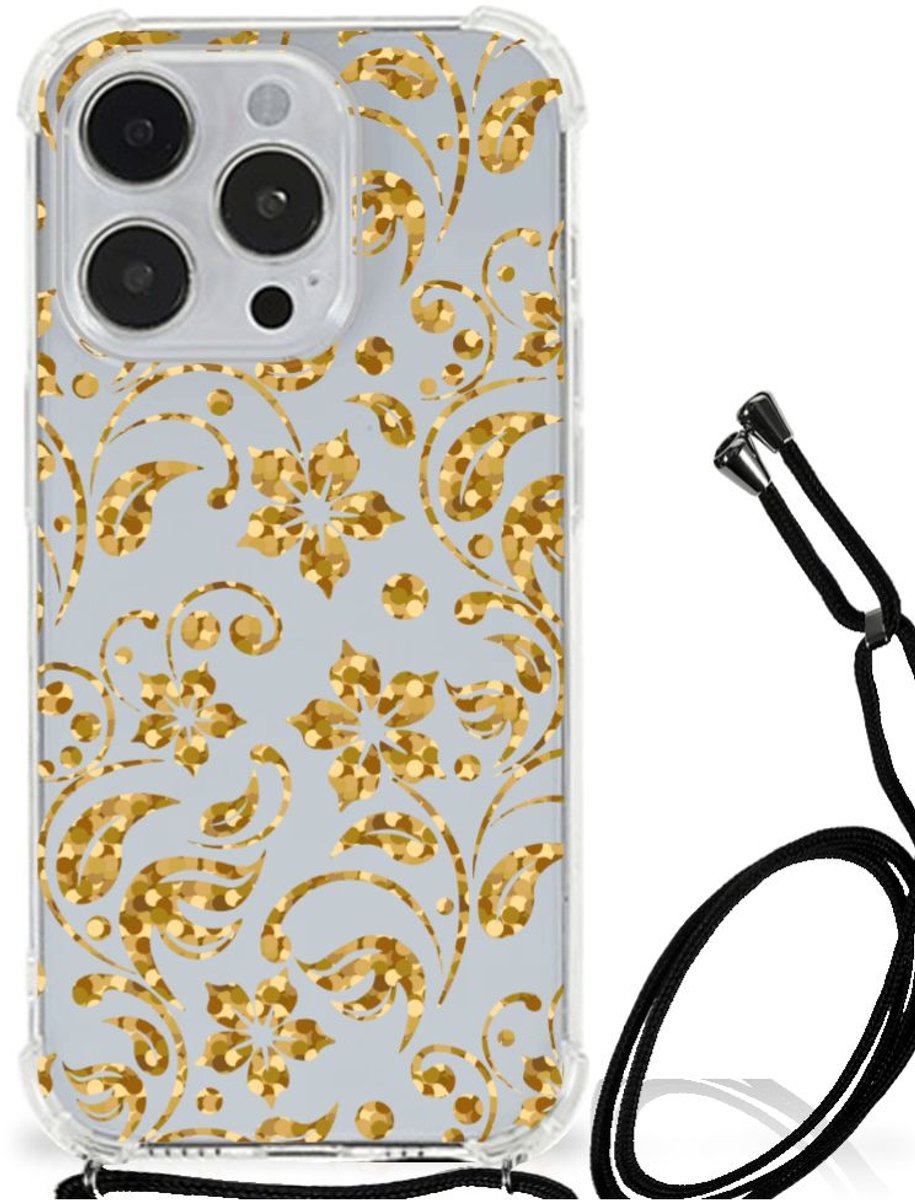 iPhone 14 Pro Max Case Gouden Bloemen