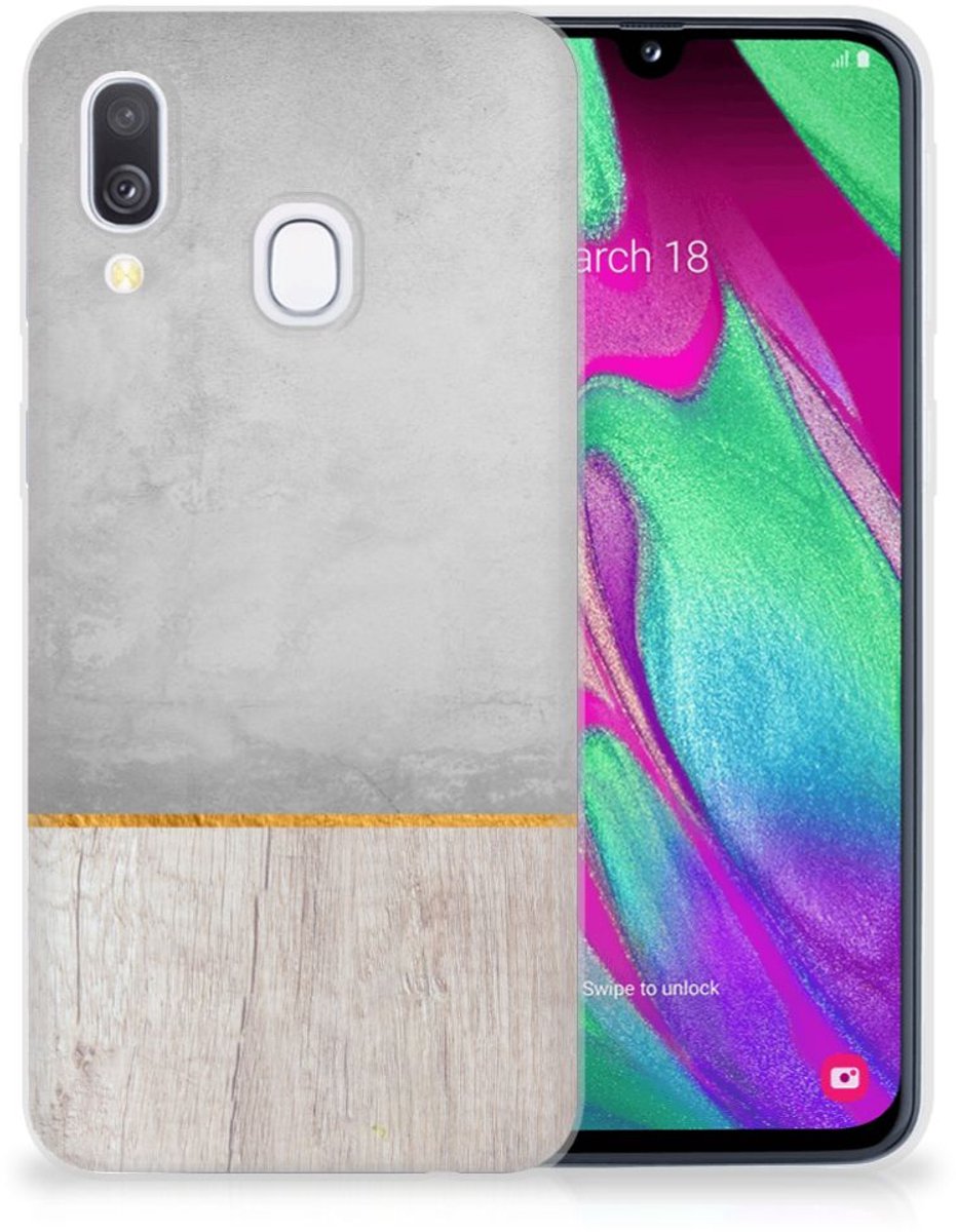 Samsung Galaxy A40 Bumper Hoesje Wood Concrete