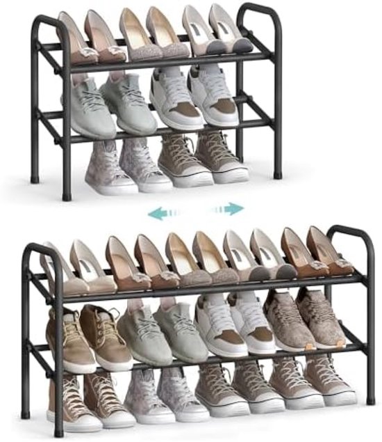 Selbro ® Uitbreidbaar Schoenenrek 2-Laags Metalen Schoenenplank Opslag, Verstelbare Schoenenorganizer voor Hal, Kast, Deuropening