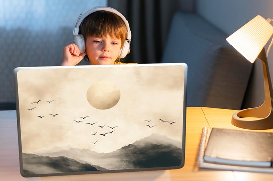 Laptop sticker - 17.3 inch - Landschap - Japandi - vogel - 40x30cm - Laptopstickers - Laptop skin - Cover