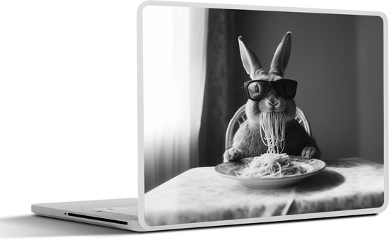 Laptop sticker - 14 inch - Konijn - Bunny - Zonnebril - Tafelkleed - Pasta - Schattig - 32x5x23x5cm - Laptopstickers - Laptop skin - Cover