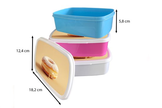 Boîte à lunch rose - Lunchbox Donut - Crémeux - Sucre en poudre - Beige - Boîte à lunch 18x12x6 cm