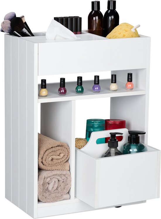 Armoire étroite Relaxdays - sur roulettes - armoire de niche - desserte de cuisine - salle de bain - bureau - blanc