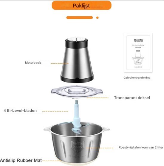 Compact - Professionele Elektrische Vlees/gehaktmolen - 2 Snelheden - RVS - 2L Capaciteit - Grijs — afbeelding 4