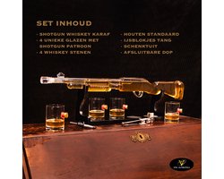 Whiskey Karaf – Shotgun – 4 Whiskey Glazen – Whiskey Set - Whiskey Stones - Prachtig Cadeau – Incl. Accessoires – 1 Liter – Luxe Ontwerp Image