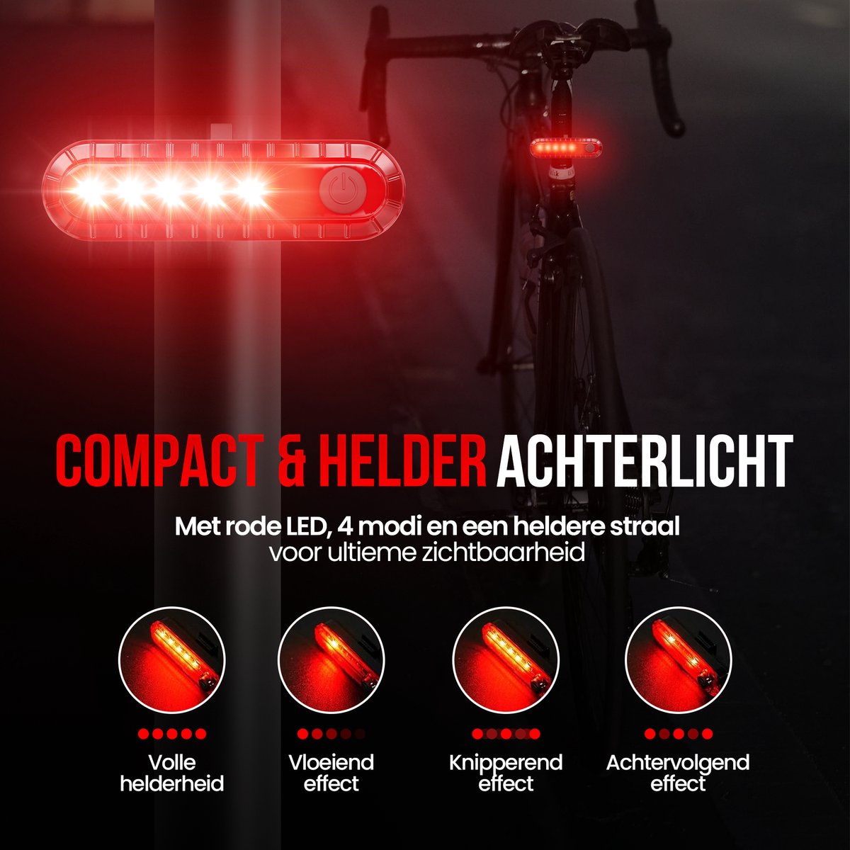 Strex Fietsverlichting Set LED 1600 lumen - Fietslamp Voorlicht & Achterlicht - Fietslampje - Fietsverlichting USB Oplaadbaar thumbnail 5