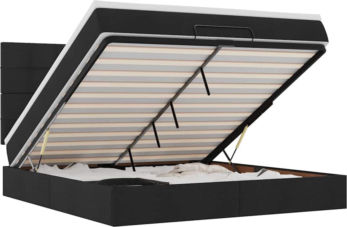 vidaXL - Ottoman - bed - met - matras - en - LED's - 180x200cm - stof - zwart