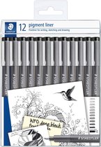 Pigment liner fineliner - sachet 12 pcs noir emballage blister Staedtler