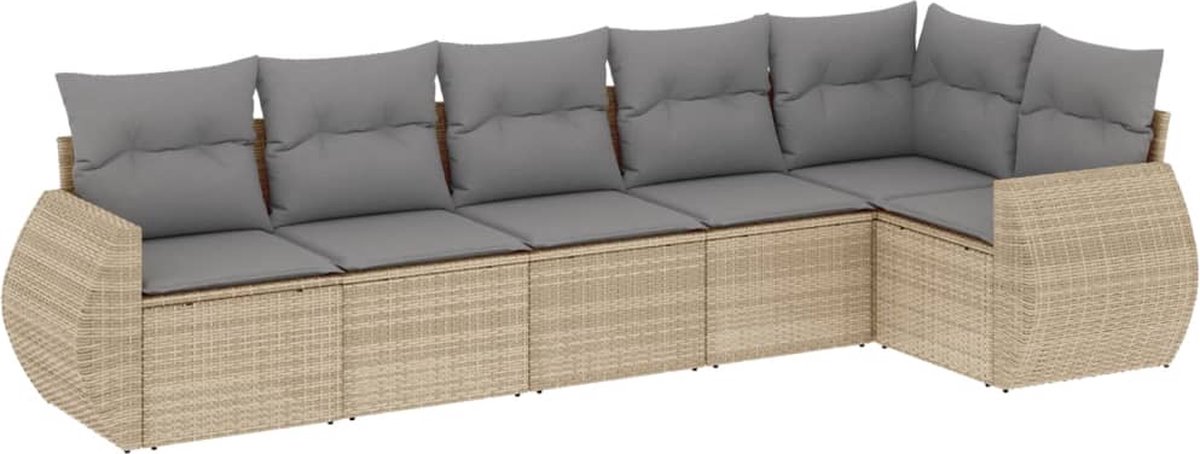 The Living Store 6-delige Loungeset met kussens poly rattan beige - Loungeset - Tuinset - Lounge Set - PE-rattan - Buitendecoratie