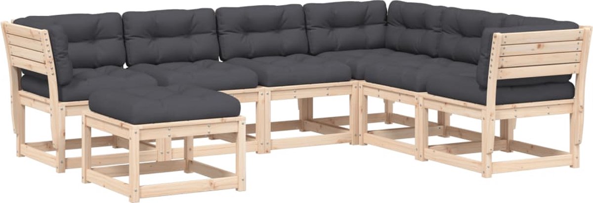 The Living Store 7-delige Loungeset met kussens massief grenenhout - Loungeset - Tuinset - Hout - Grenenhout - Lounge Bank