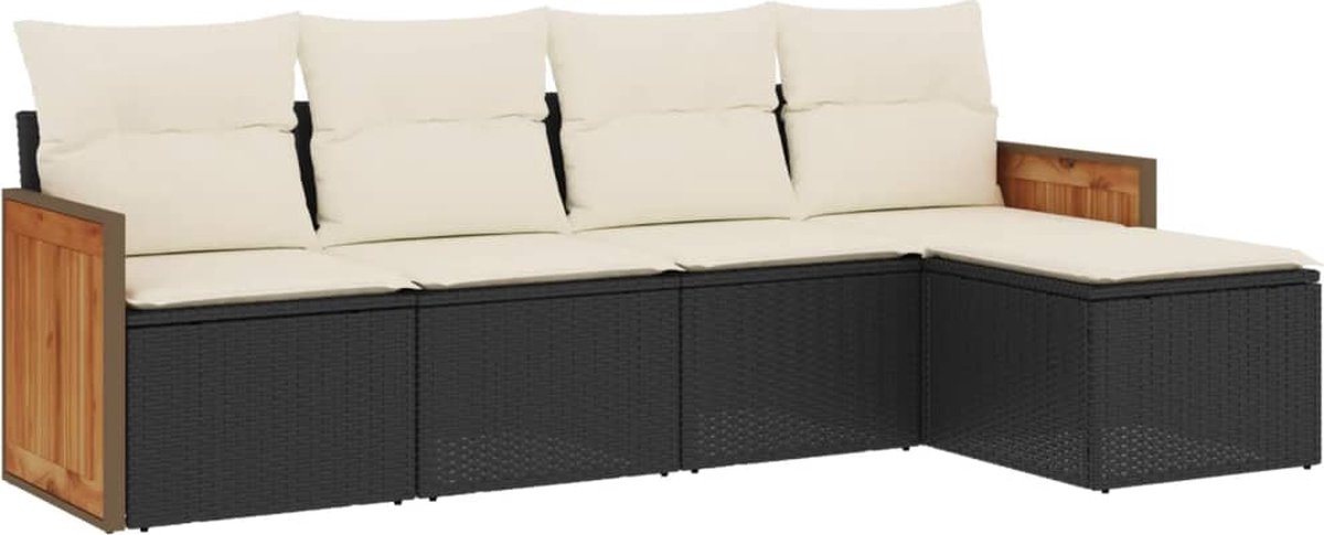 The Living Store 5-delige Loungeset met kussens poly rattan zwart - Loungeset - Lounge Set - Buitendecoratie - Tuinmeubels - Outdoor Furniture