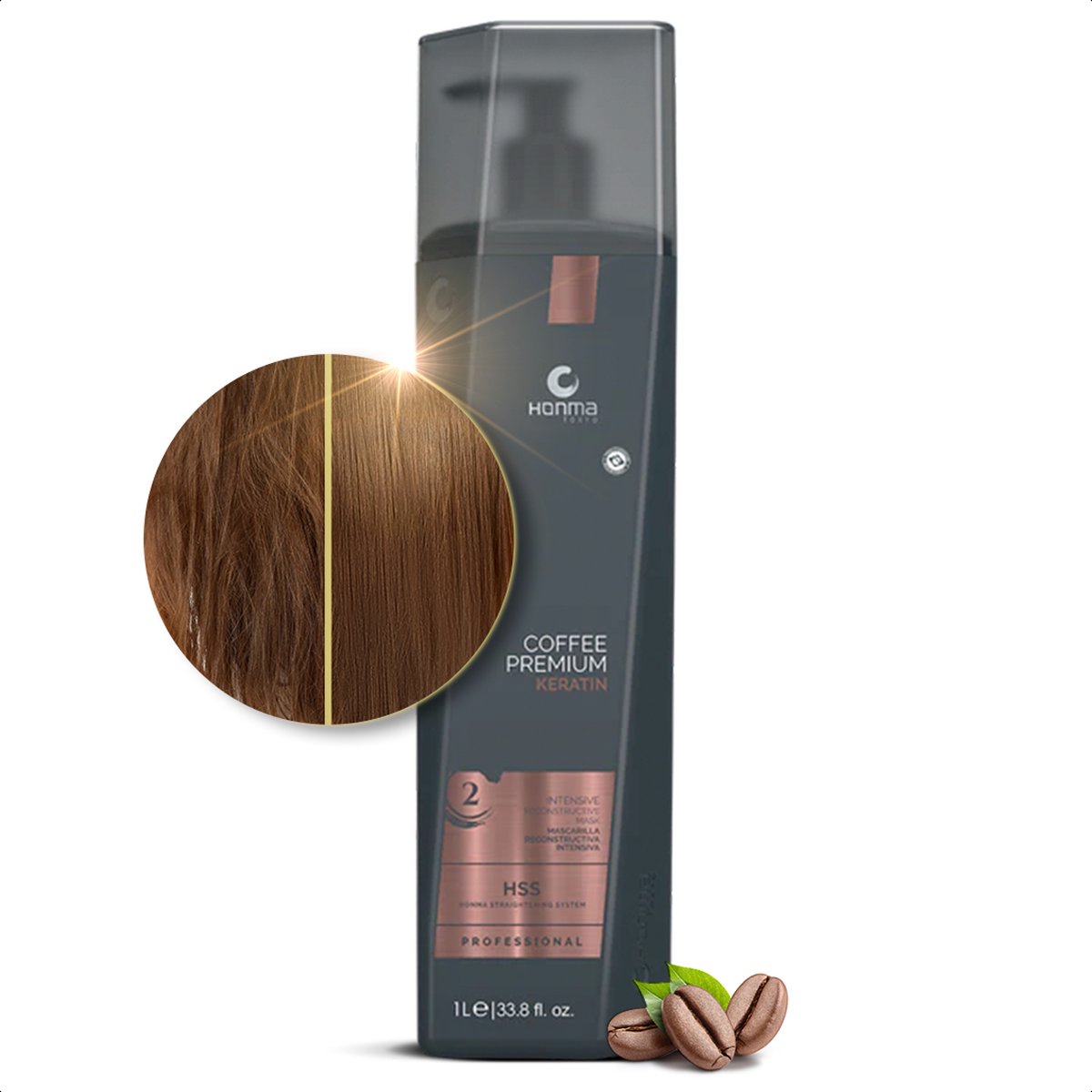Honma Tokyo - Coffee Premium Keratine Intensief Reconstructief Masker - Professioneel Keratine Haarmasker - Haarmasker voor Beschadigd Haar - Keratine Behandeling - 1000 ml