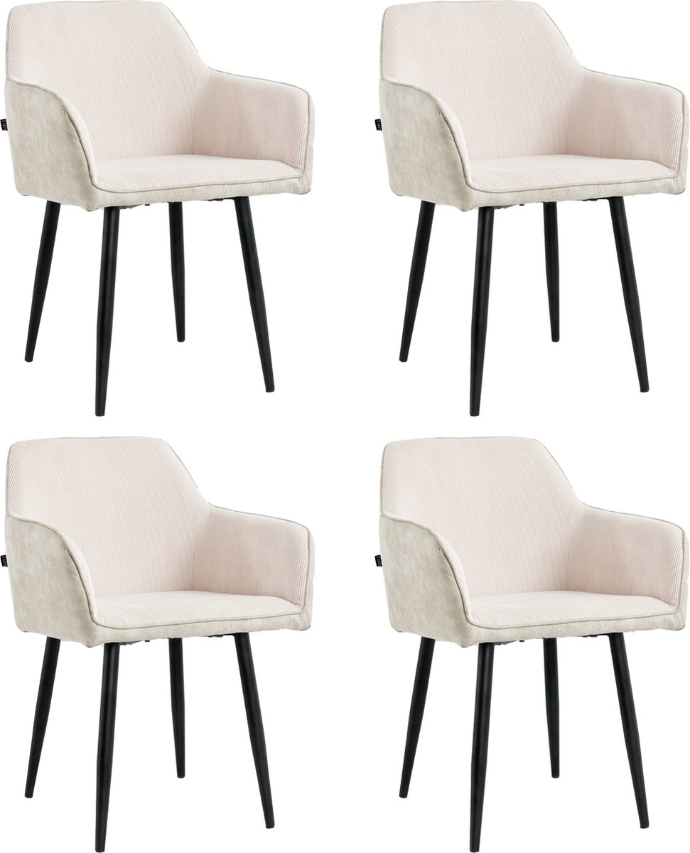 Lina® Tony Eetkamerstoel - Beige - Set van 4 - Ribstof