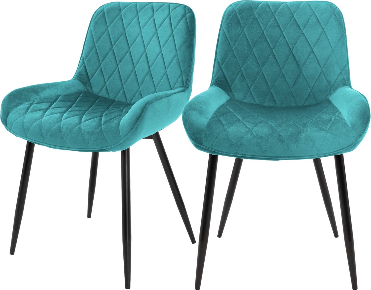 ml-design Set van 2 Eetkamerstoelen Eetkamerstoel met Rugleuning en Armleuningen, Turquoise, Fluwelen Zitting, Metalen Poten, Keukenstoelen Woonkamerstoelen Stoel met Stoelbekleding