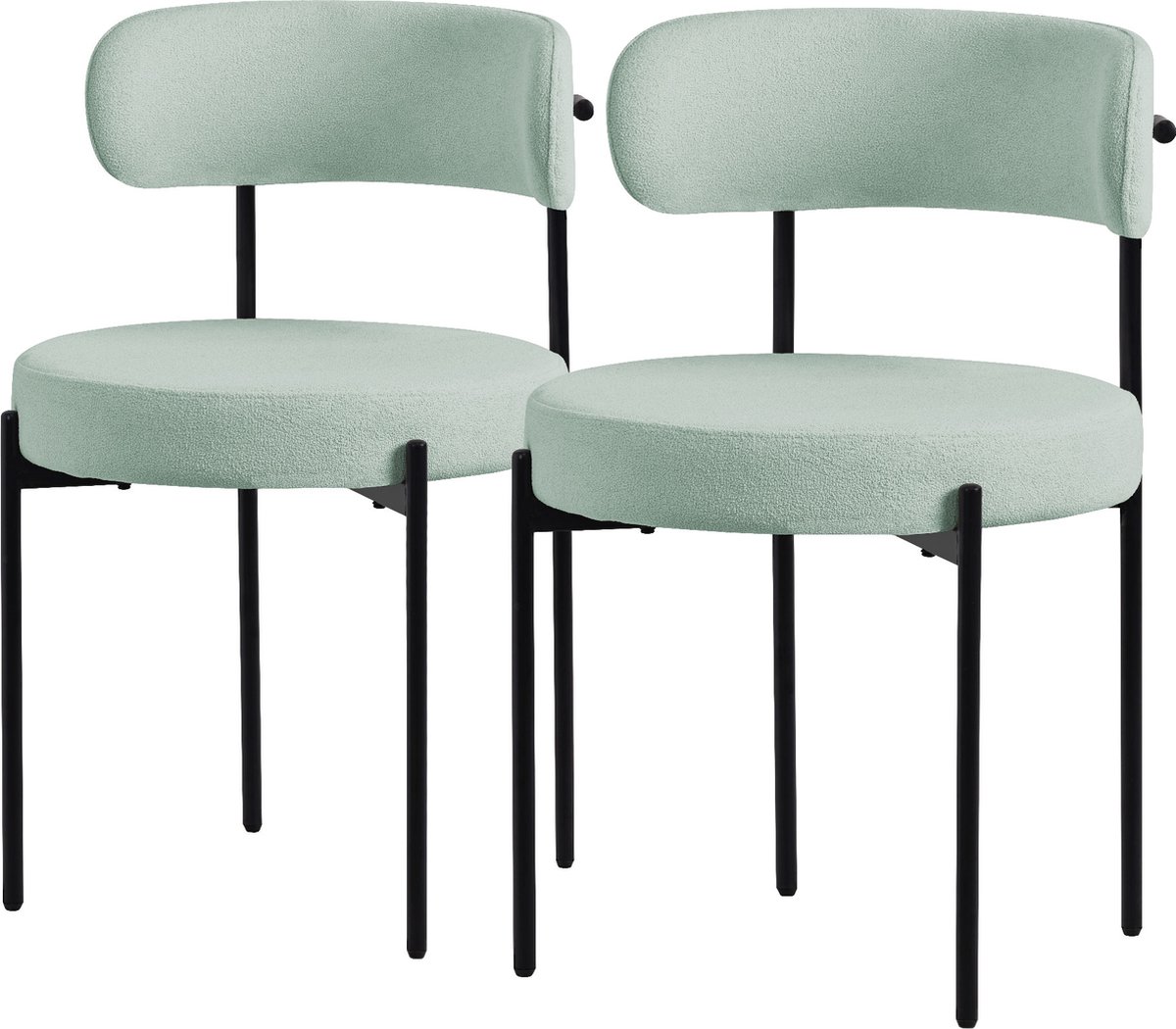 ml-design eetkamerstoelen set van 2, keukenstoel in teddy stof groen, woonkamerstoel met rugleuning, gestoffeerde stoelen met zwarte metalen poten, ergonomische loungestoelen, stoelen voor eetkamer