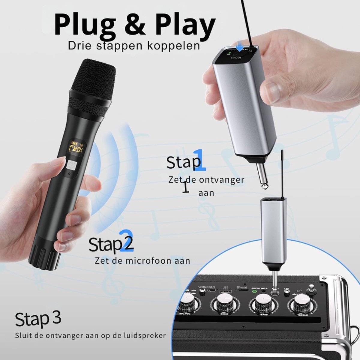 Draadloze Microfoon Set UHF Dual 60 m Draadloze Microfoon Handmicrofoon Dynamisch Microsysteem Met Oplaadbare Ontvanger Voor PA Systeem Karaoke Feest
