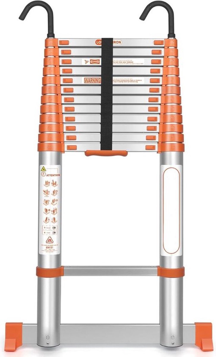 Professionele Telescoopladder – 5.1 Meter – Telescopische Vouwladder – Inklapbaar – Soft Close – Multifunctioneel Gebruik – Aluminium – Oranje