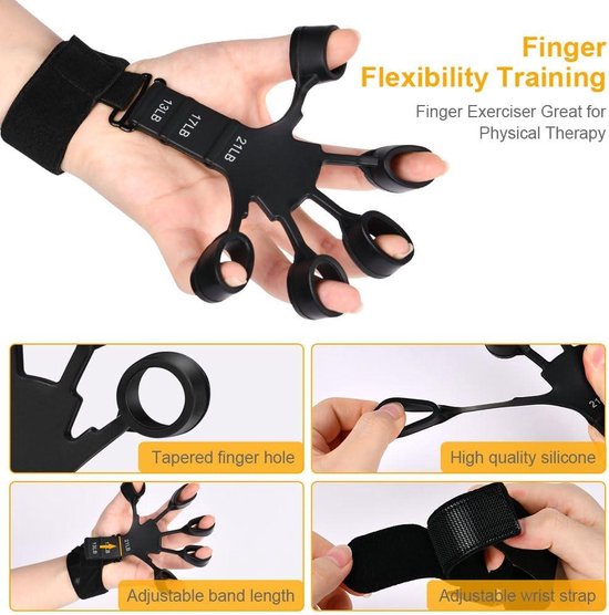 Vingertrainer, voor training en versterking van de handgrip, met weerstandsbanden, stretcher, 40 pond, extensortraining voor mannen vrouwen, blauw