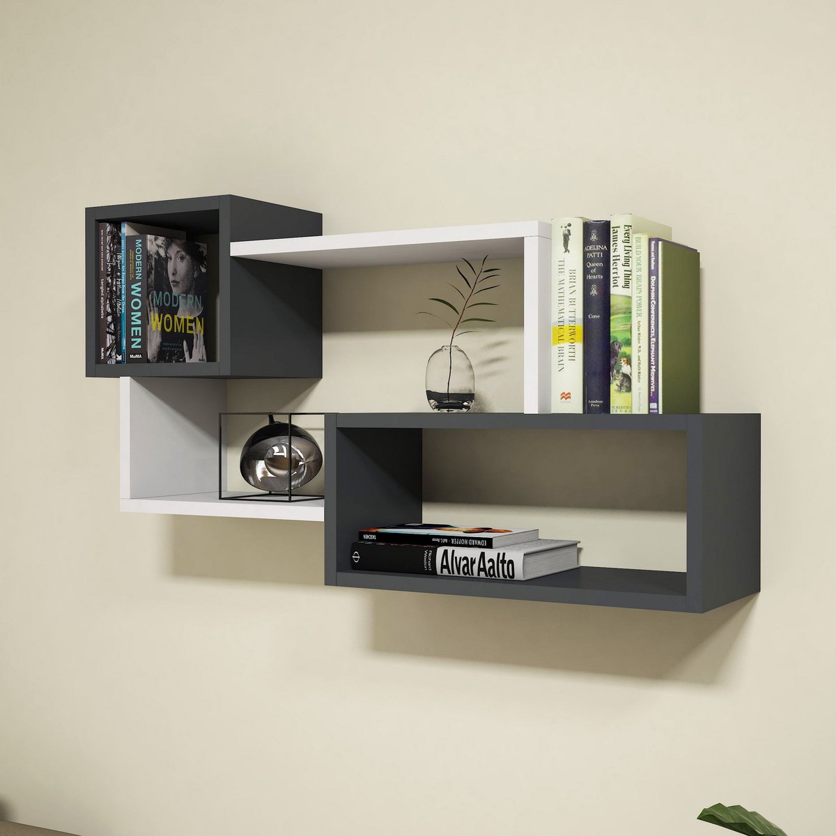 Asir - Wandplank - Wit en Antraciet - 51 x 20 cm
