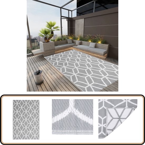 vidaXL Buitenkleed - 140x200 cm - Grijs - Polypropyleen Tuintapijt - Buitentapijten - Terrasdecoratie - Outdoor Tapijt - Polypropylene Tapijt van VidaXL — afbeelding 2