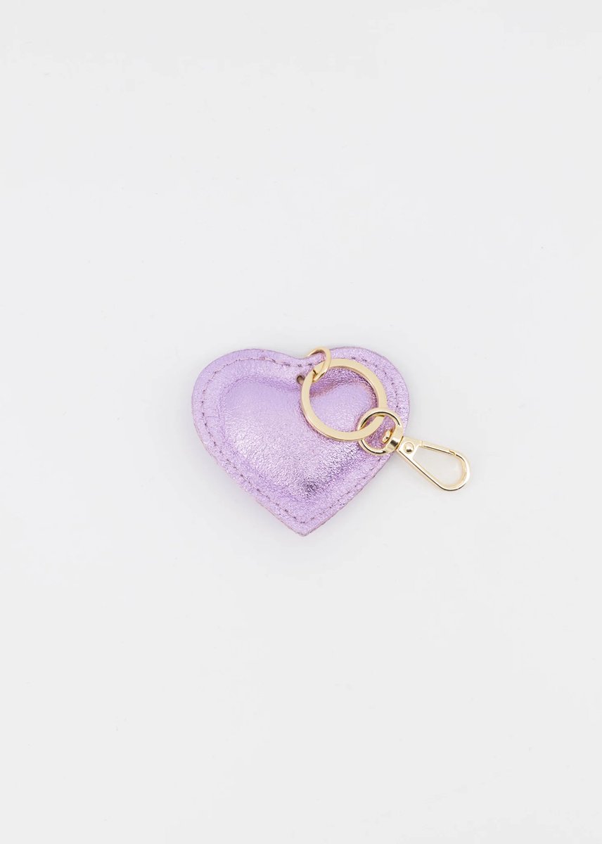 sleutelhanger- hartje -lila- leer - metallic- goud