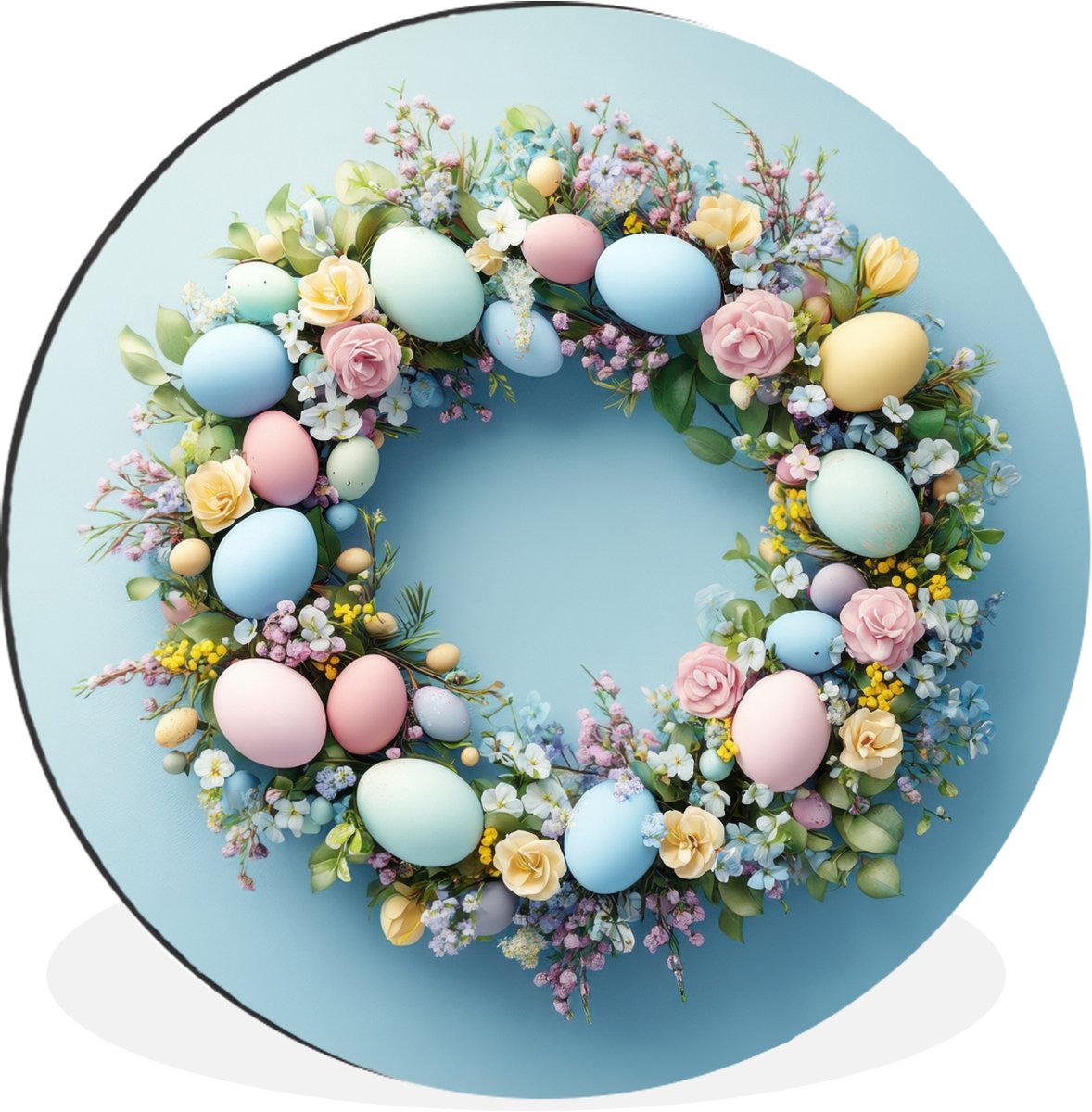 WallCircle Wandcirkel - Muurcirkel - Krans - Eieren - Bloemen - Aluminium - Dibond - 30x30 cm - Binnen en Buiten Paaskrans