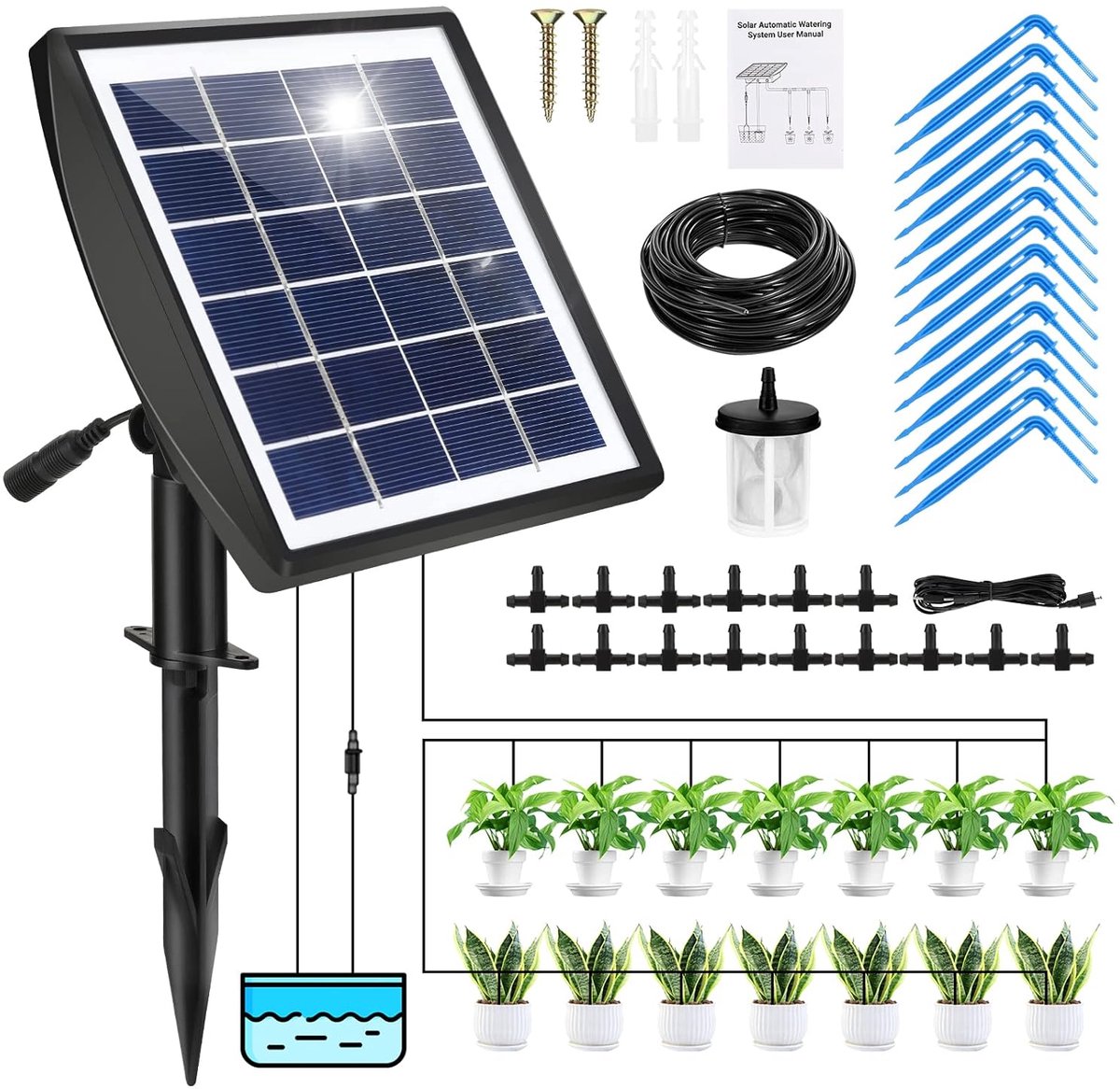 Automatisch Tuinbewateringssysteem op Zonne-energie - Irrigatie Set voor Tuin en Balkon met 15 m Slang