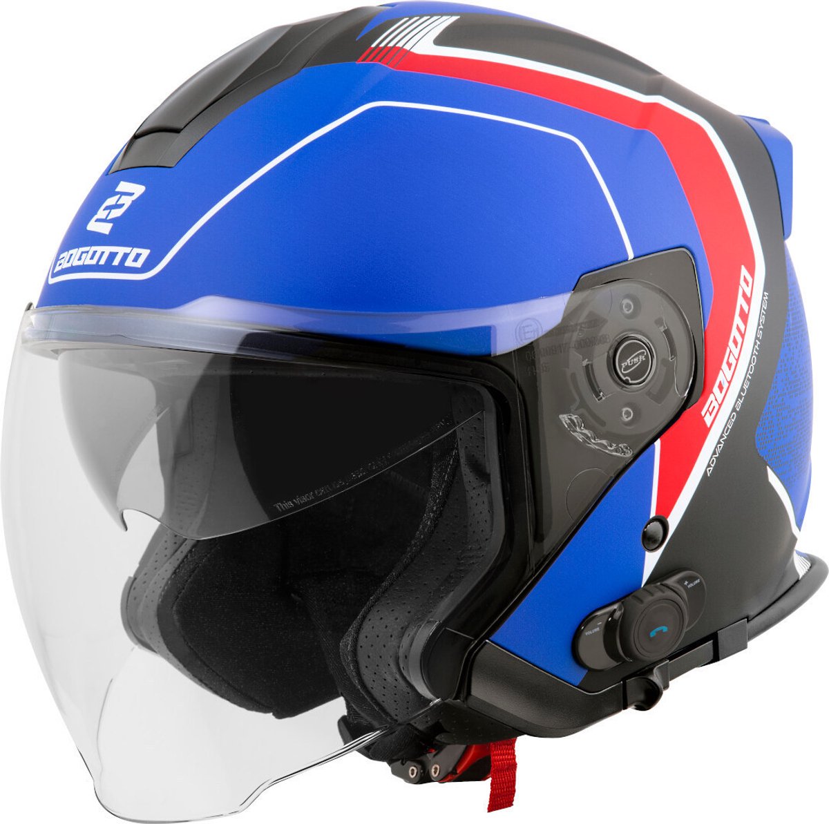 Bogotto H586 BT Illus Zwart Rood Blauw Bluetooth Jethelm - Maat M - Helm