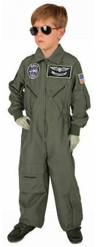 Leger piloot carnaval verkleed kostuum - jumpsuit - voor kinderen - groene overall - Piloten - TopGun 152