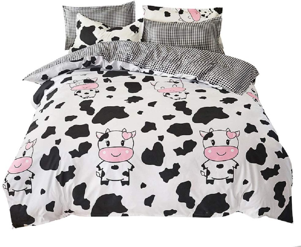 My Ninki ® Moderne en Omkeerbare Kinderbeddengoedset met Koeienprint voor Meisjes, Tieners en Jongens