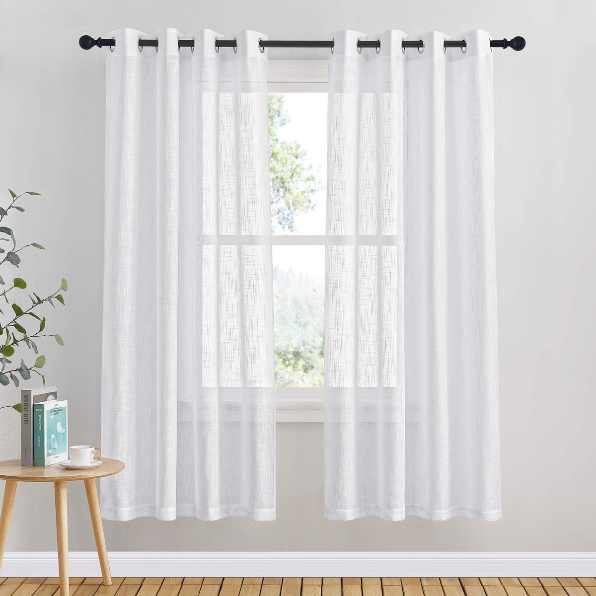 My Ninki ® Tijdloze Elegante Linnenlook Gordijnen voor Slaapkamer en Woonkamer, Set van 2, Wit, 180 x 132 cm