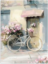 Poster 90x120 cm - Fiets - Pastelkleuren - Bloemen - Posters - Kamer decoratie - Wanddecoratie woonkamer - Muurdecoratie slaapkamer