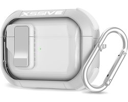 Schokbestendig Hoesje - Geschikt voor Apple AirPods 4 - Hardcase Met Sleutelhanger - Transparant & Wit