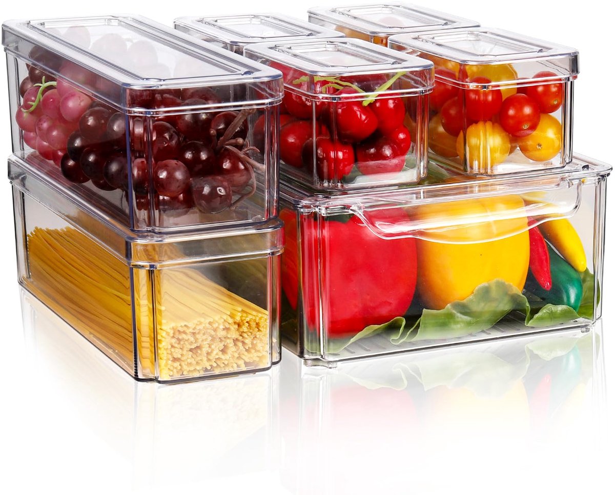 My Ninki ® Transparante Stapelbare Koelkast Opbergset van 7 Stuks voor Keuken en Meer
