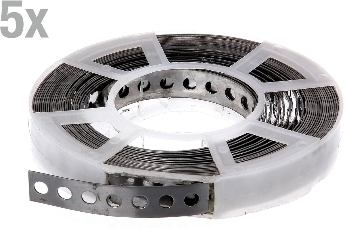 Alberts 851910 gaatjesband | met of zonder afrolcassette | rvs | breedte 17 mm | lengte 10 m | Set van 5