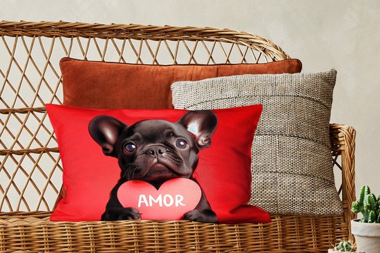 Coussins Coussins décoratifs - Oreillers de salon - 50x30 cm - Amor - Chien - Cœur - Rouge