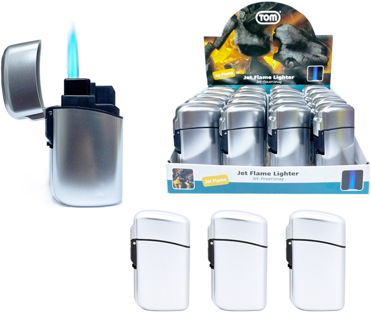 Jet Flame turbo aanstekers - 20 stuks - bedrukbaar - Metallic Silver - aansteker bedrukken - windproof - verstelbaar vlam