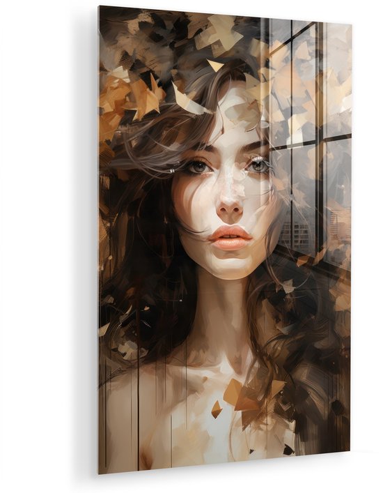 MuchoWow® Glasschilderij 20x30 cm - Schilderij acrylglas - Vrouw - Portret - Abstract - Kunst - Foto op glas - Muurdecoratie woonkamer - Wanddecoratie slaapkamer - Schilderijen