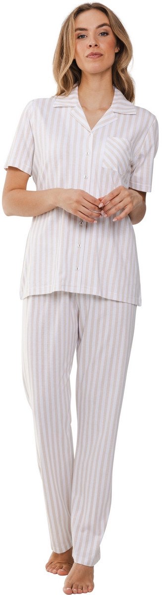 Pastunette Pyjama Beige Dream - Beige/Wit - Katoen - Doorknoop