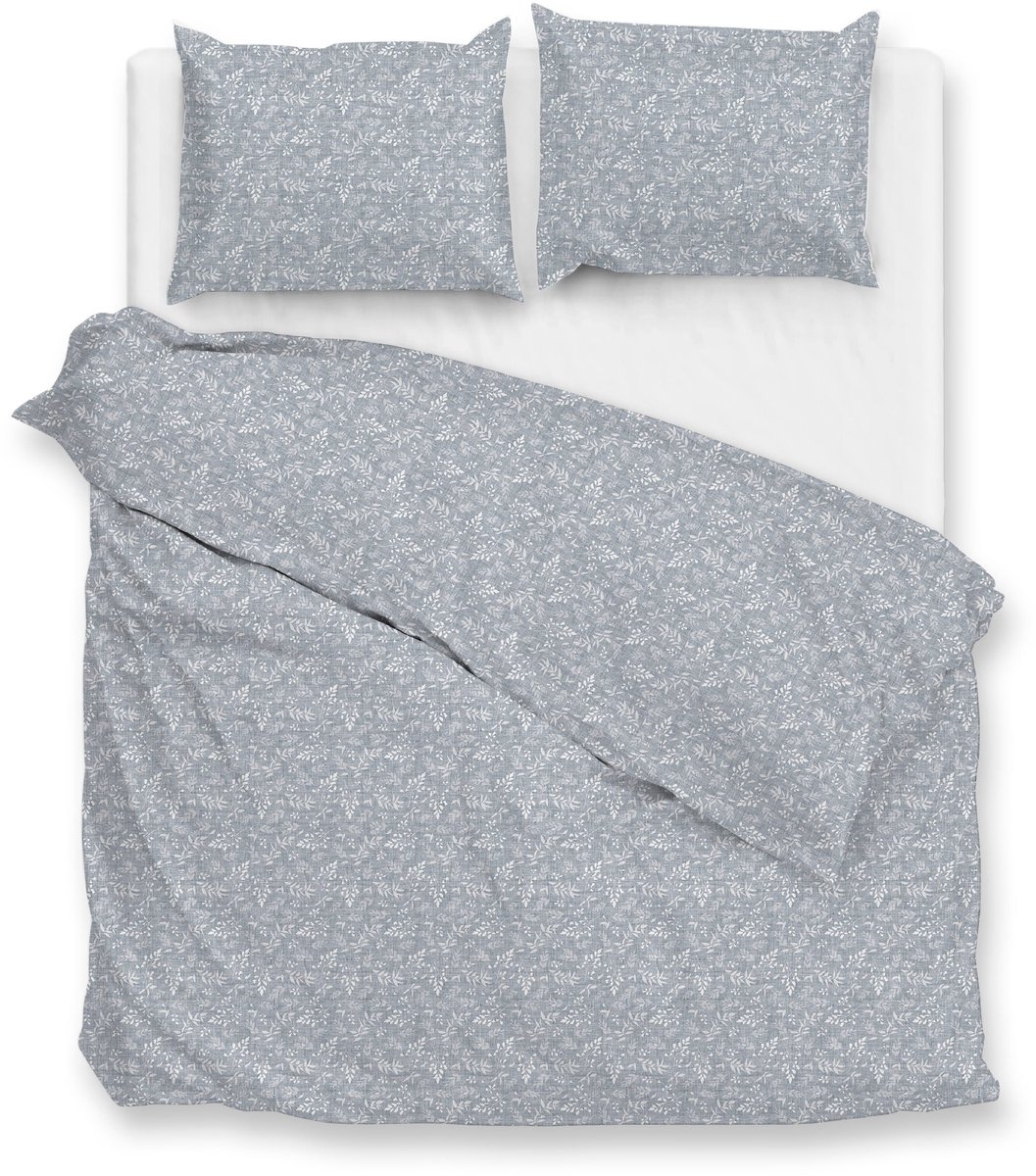 Zohome Dekbedovertrek Petali di Lino - Deken - Dekbed - Blauw - 100% Katoen - Bloemen - 200x220 + 2 slopen 60/70 cm