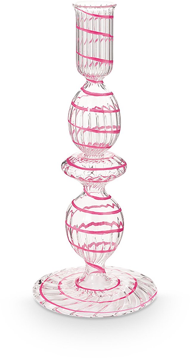 Pip Studio - Kandelaar - Woonaccessoires - Roze kaarsenhouder - Glas Swirl - 20cm