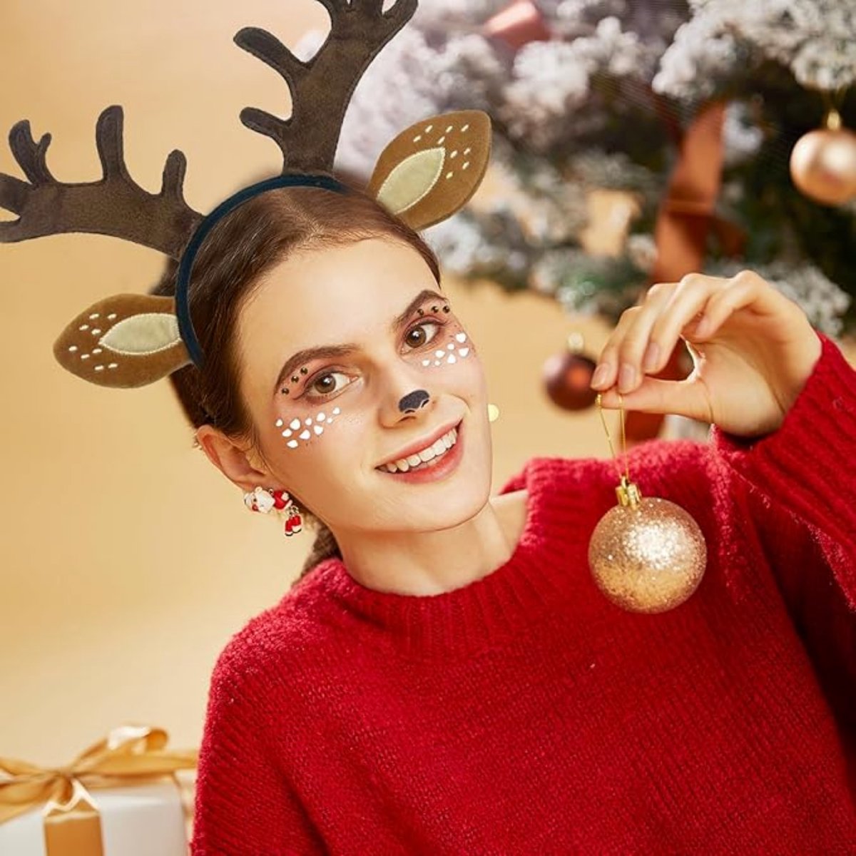 MINGJAY Rendierkostuum, 4 stuks rendierhaarband, hertenkostuum dames, rendierkostuum dames, rendierkostuum, tutu, rok, geweikostuums, hertenkostuums dames, tule rok, voor Kerstmis, cosplay, carnaval