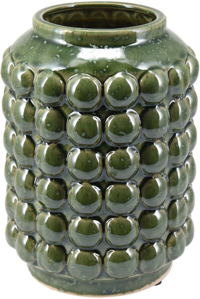 Home & Styling Vaas Bubbels - keramiek - olijfgroen - D15 x H20 cm - Moderne woonstijl bloemenvaas Olijf groen
