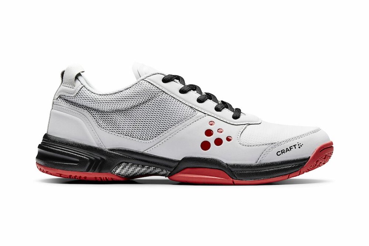 Witte Craft I2 Control voetbalschoenen voor dames, maat 39 1/2, met zwarte en rode details, licht en duurzaam ontwerp.