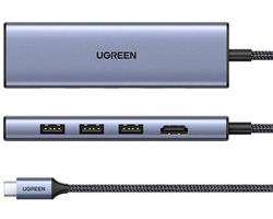 Ugreen 6-in-1 USB-C naar USB, HDMI, 3x USB-A 3.0 multifunctionele adapterhub, zilver