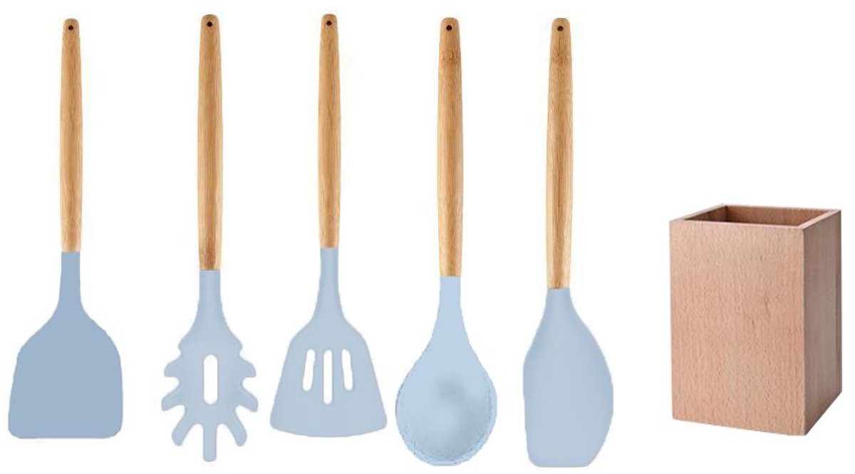 Set houten keukengerei met bewaarbeker 32 cm Fackelmann